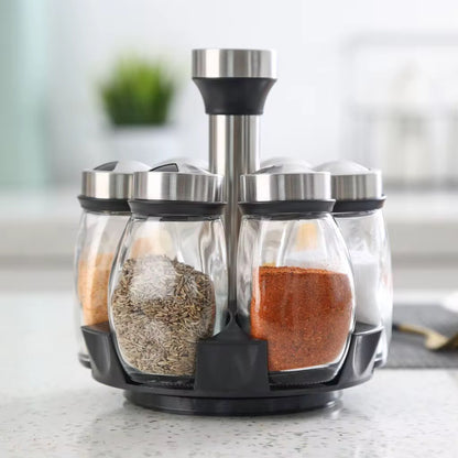 Rotating Spice Rack Set with 6 Glass Jars