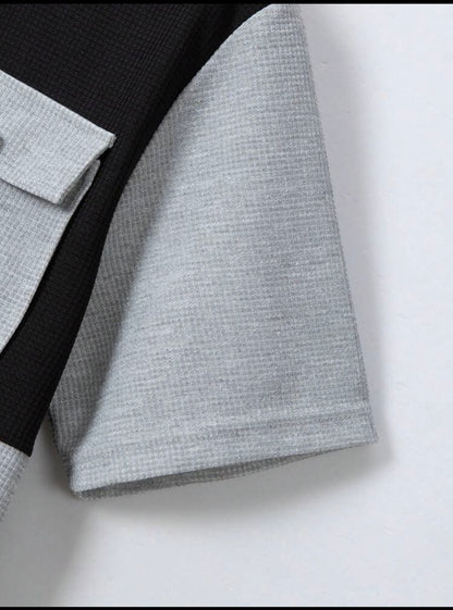 Modern Contrast Panel Button-Up Shirt
