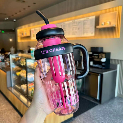 1200ml Reusable Water Bottle with Handle & Straw