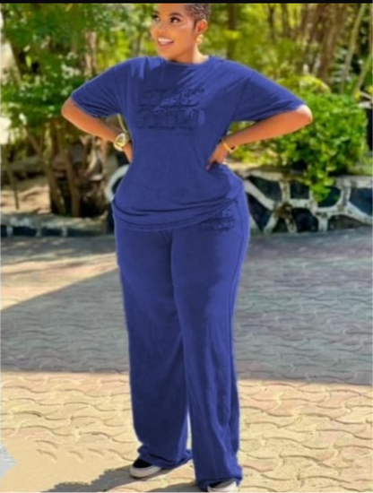 Casual Two-Piece Set - Oversized Tee & Wide-Leg Pants