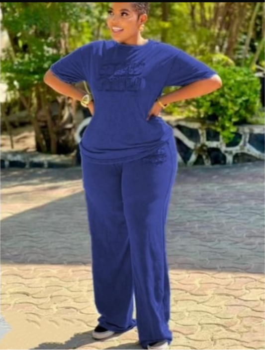 Casual Two-Piece Set - Oversized Tee & Wide-Leg Pants