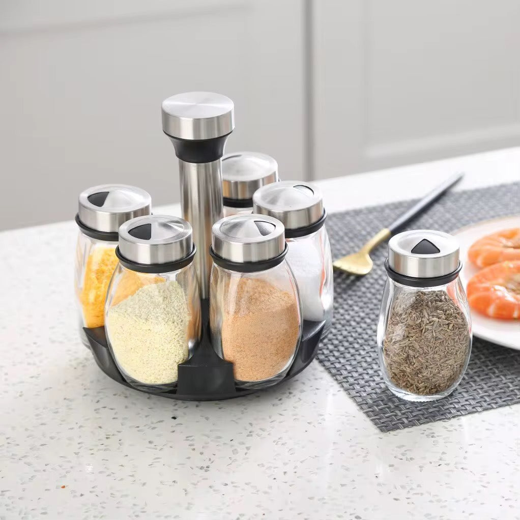Rotating Spice Rack Set with 6 Glass Jars