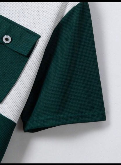 Modern Contrast Panel Button-Up Shirt