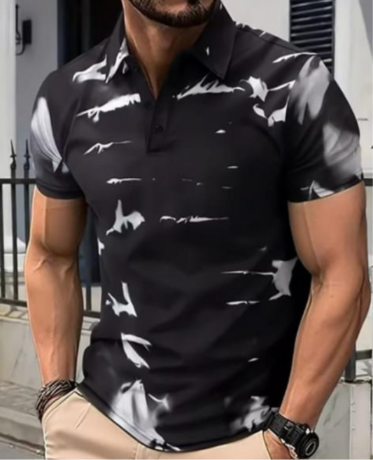 Europe Men's Bird Print Polo Shirt - Short Sleeve