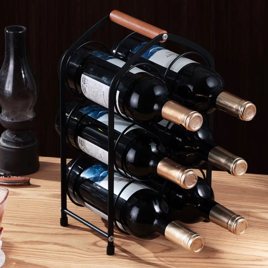 6- Bottle Wine Rack with Wooden Handle