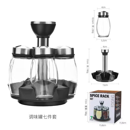 Rotating Spice Rack Set with 6 Glass Jars