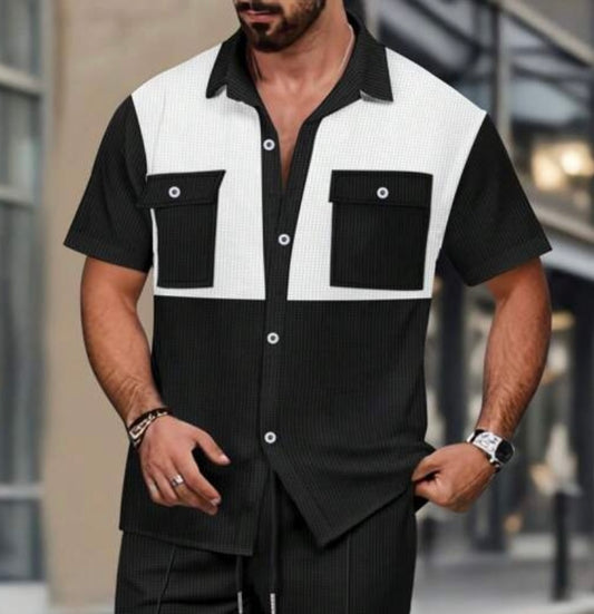 Modern Contrast Panel Button-Up Shirt
