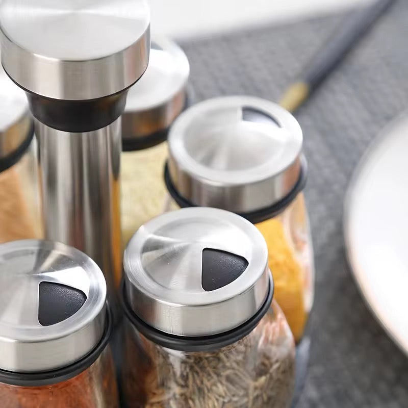 Rotating Spice Rack Set with 6 Glass Jars