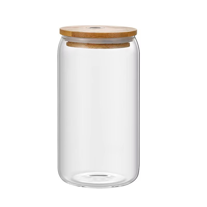 4-Piece Glass Cups with Bamboo Lids and Straws Se