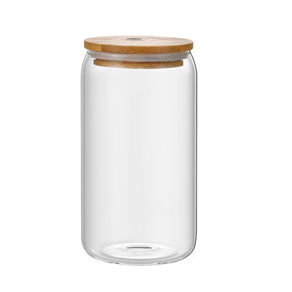 4-Piece Glass Cups with Bamboo Lids and Straws Se