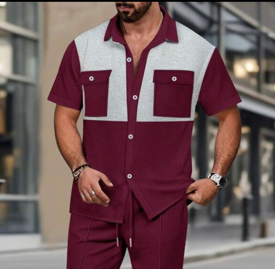 Modern Contrast Panel Button-Up Shirt