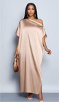 Off-Shoulder Silk Maxi Dress with Side Slit - Elegant Evening Wear
