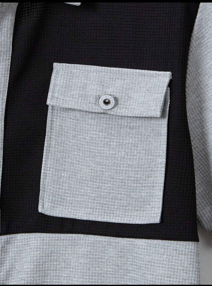 Modern Contrast Panel Button-Up Shirt