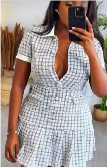Checkered Blazer/ Tunic Dress - White & Black Houndstooth