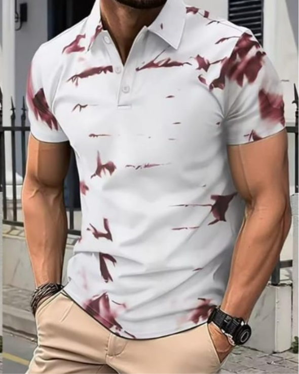 Europe Men's Bird Print Polo Shirt - Short Sleeve