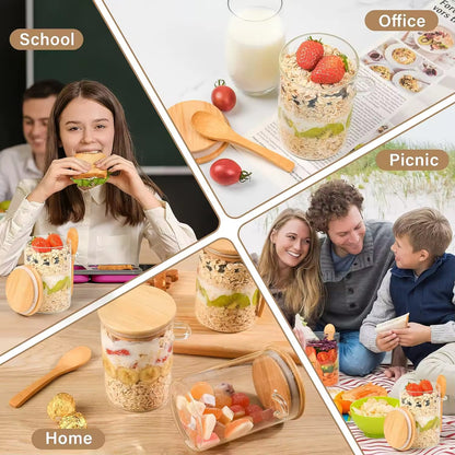 Glass Storage Container Set - 4 Pack with Bamboo Lids & Wooden Spoons