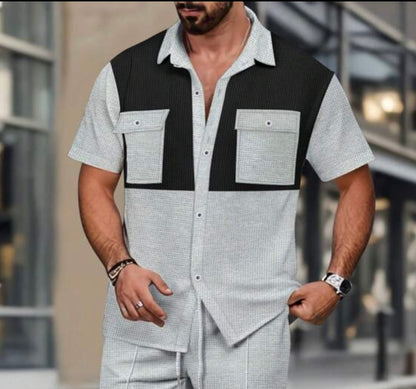 Modern Contrast Panel Button-Up Shirt