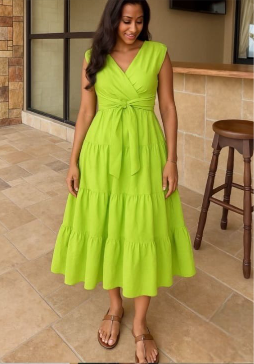 Tiered Wrap Midi Dress