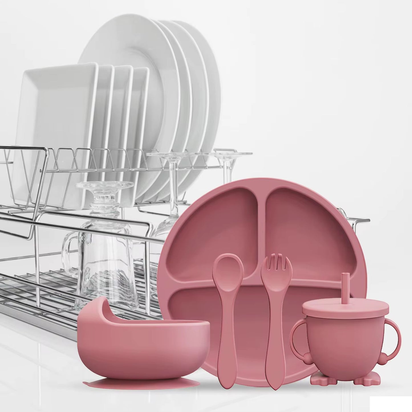 5-Piece Self-Feeding Silicone Tableware Set for Children