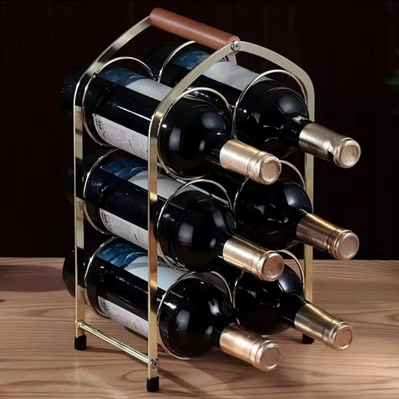 6- Bottle Wine Rack with Wooden Handle