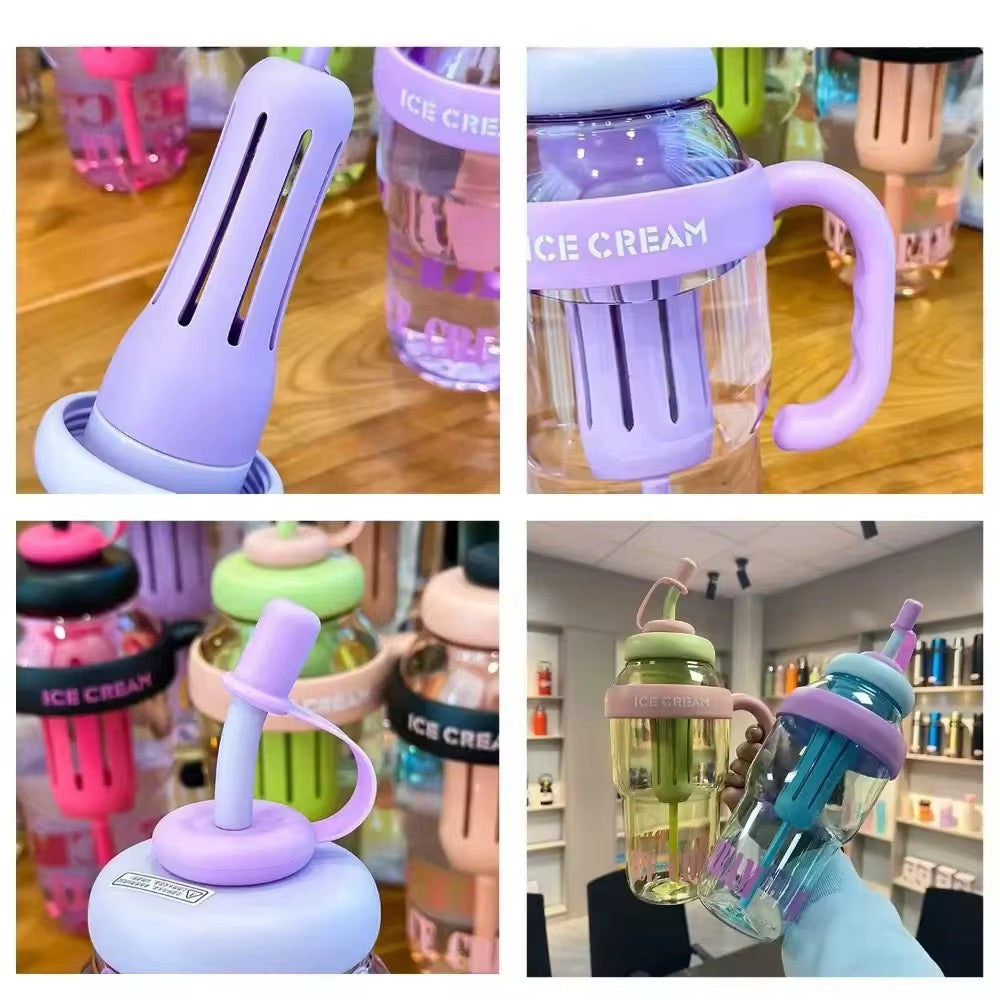 1200ml Reusable Water Bottle with Handle & Straw