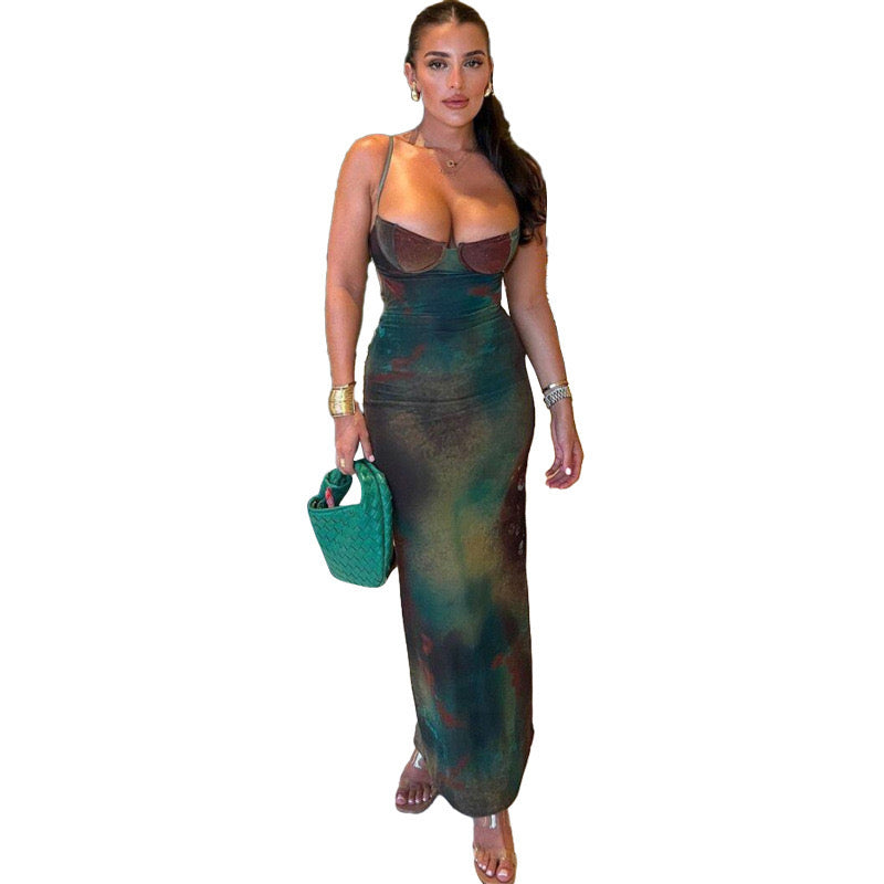 Tie Dye Print Open Back Dress