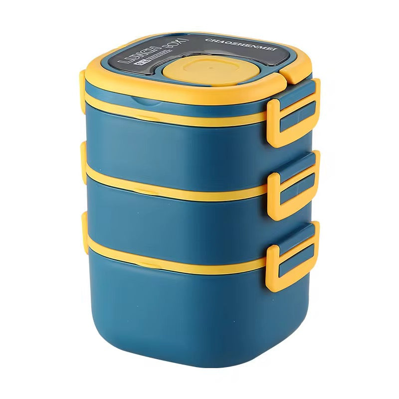 Square Portable 3-Layer Thermal Lunch Box - Insulated Food Container