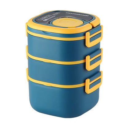 Square Portable 3-Layer Thermal Lunch Box - Insulated Food Container