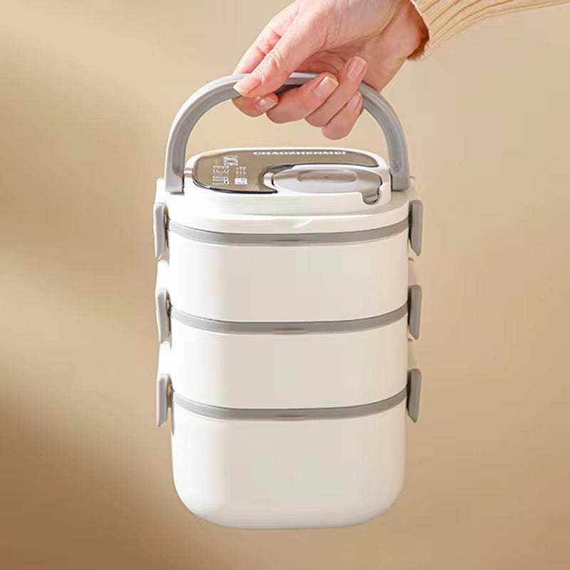 Square Portable 3-Layer Thermal Lunch Box - Insulated Food Container