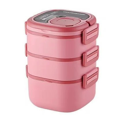 Square Portable 3-Layer Thermal Lunch Box - Insulated Food Container