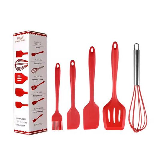 5-Piece Silicone Cooking Spoons Set - Heat Resistant Kitchen Utensils