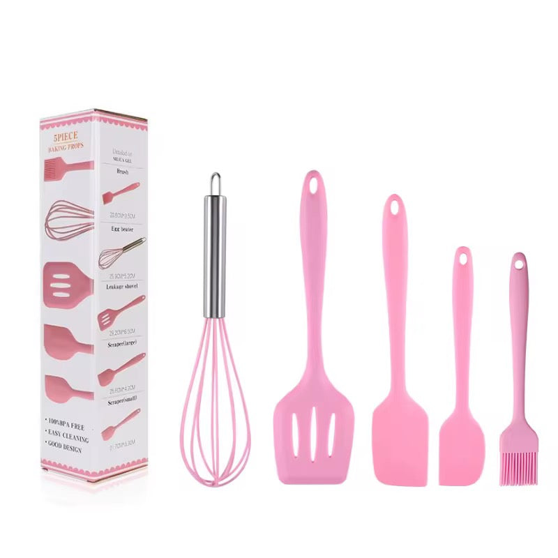 5-Piece Silicone Cooking Spoons Set - Heat Resistant Kitchen Utensils