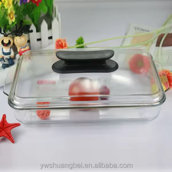 3L Tempered Glass Cookware Plate with Heat-Resistant Lid